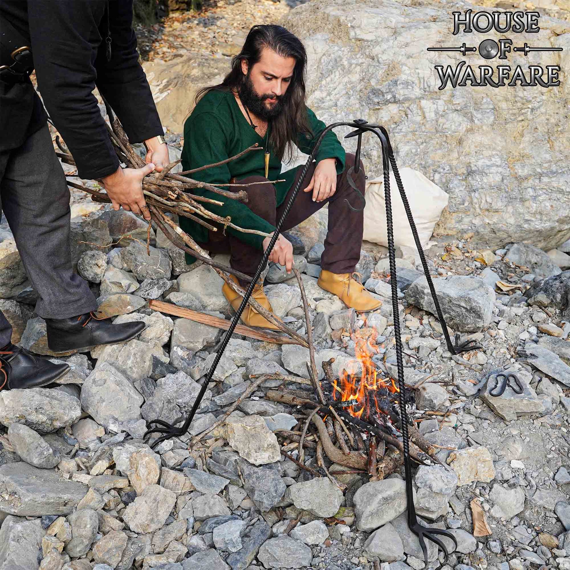 Trípode de Cocina de Hierro Medieval Forjado a Mano - Acabado en Negro Soporte de Hoguera para Cocinar Al Aire Libre - Imagen 15