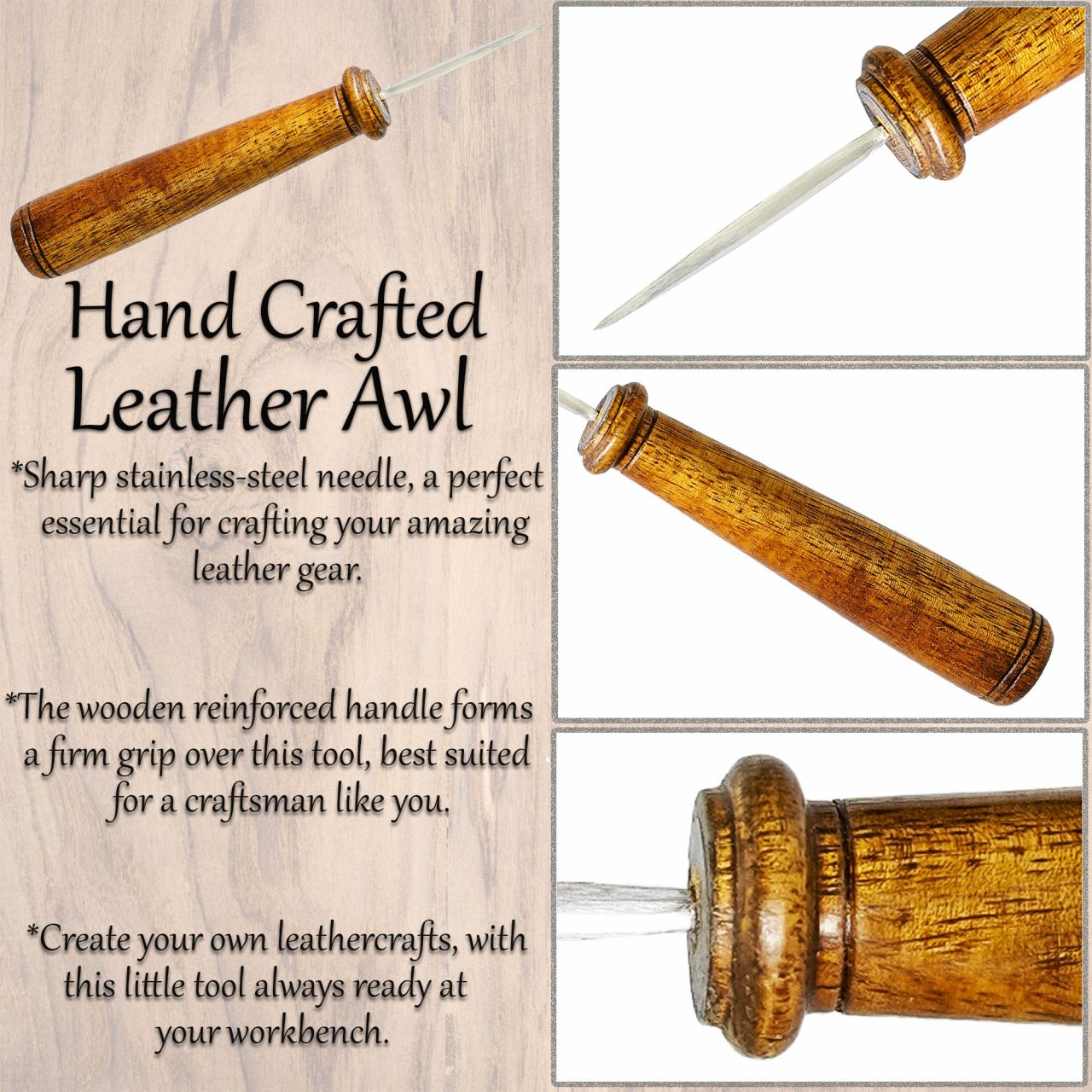 Lezna de Cuero - Mango de Madera Pulida - Herramienta de Costura Tradicional - Imagen 14