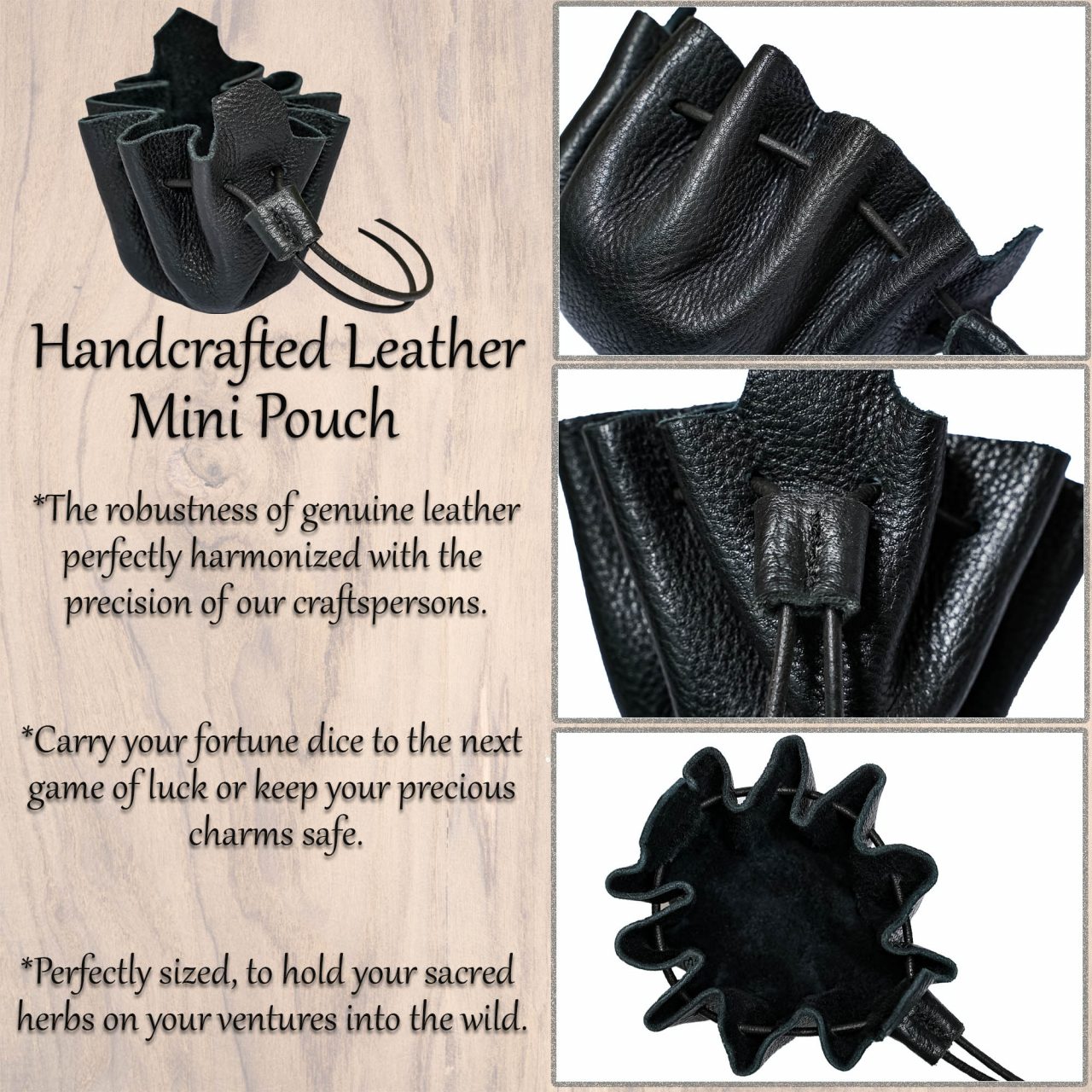 Monedero Pequeño de Cuero - Bolsita Artesanal Negra con Cordón para Monedas, Dados, Joyas - Imagen 15