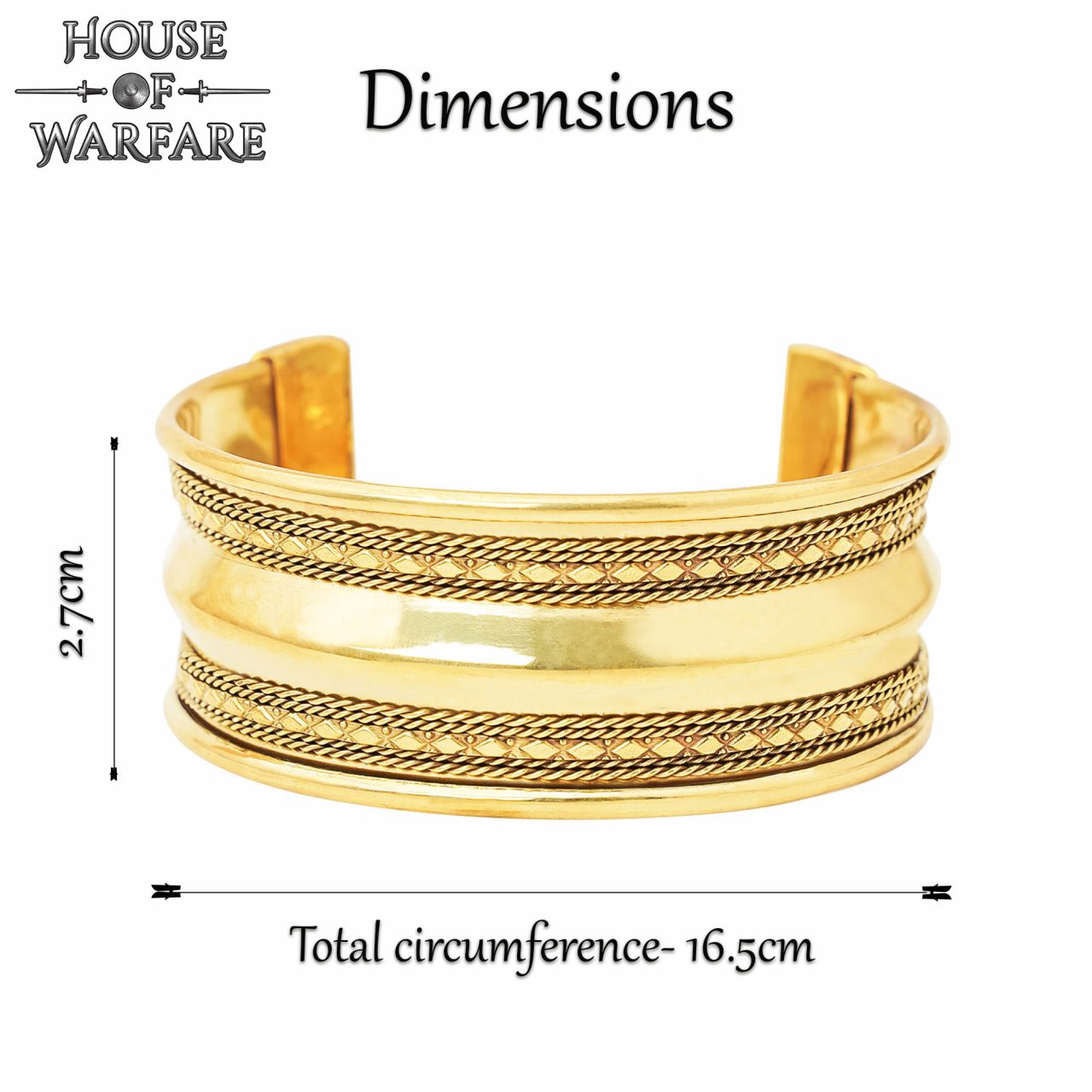 Pulsera Medieval de Latón - Brazalete Ancho Hecho a Mano con Bordes Decorativos Ornamentados - Imagen 9