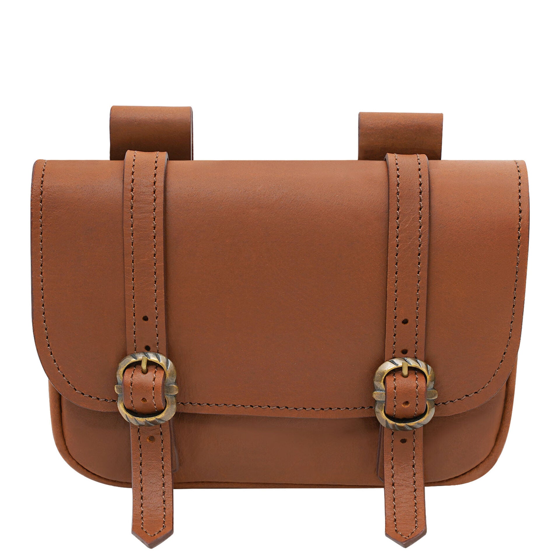 Riñonera Grande de Cuero Marrón Mercante - Bolsa Medieval con Hebillas Dobles de Latón - Imagen 8