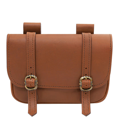 Riñonera Grande de Cuero Marrón Mercante - Bolsa Medieval con Hebillas Dobles de Latón - Imagen 8