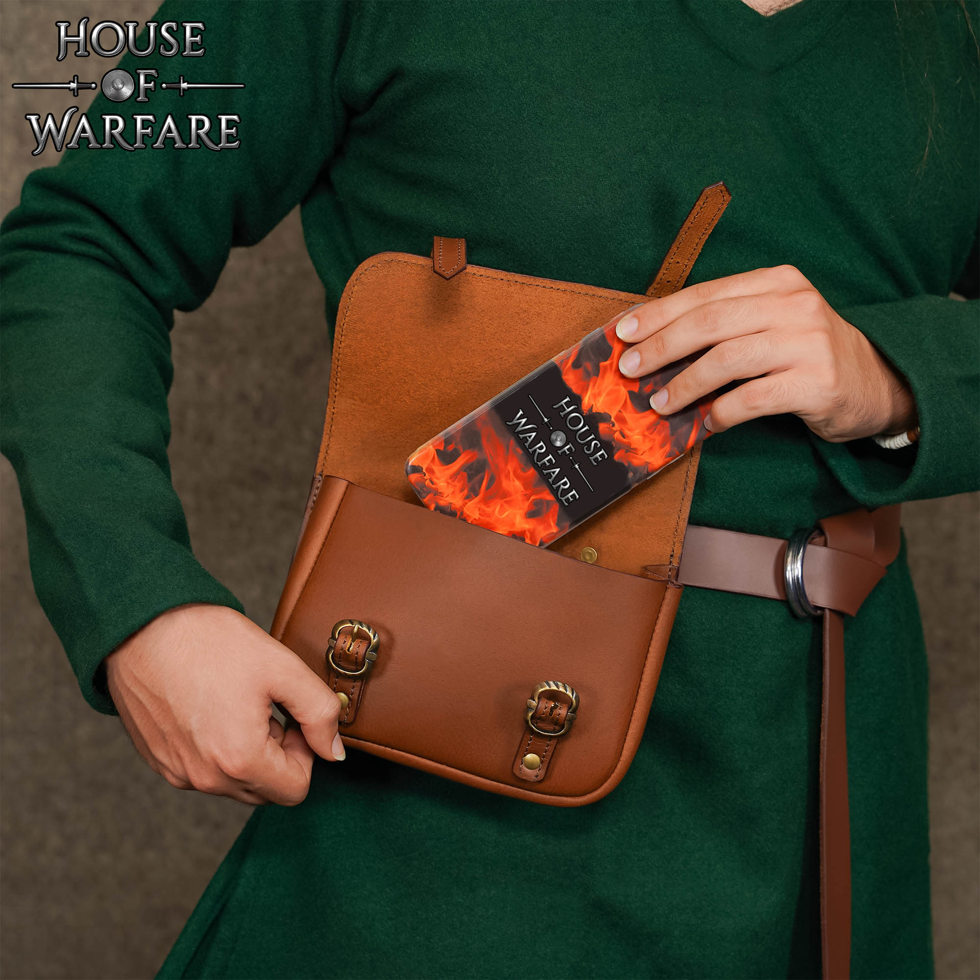 Riñonera Grande de Cuero Marrón Mercante - Bolsa Medieval con Hebillas Dobles de Latón - Imagen 15