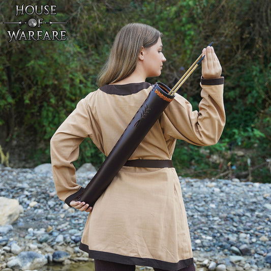 Carcaj Trasero Medieval de Cuero - Equipo de Tiro con Arco Hecho a Mano - Imagen 1