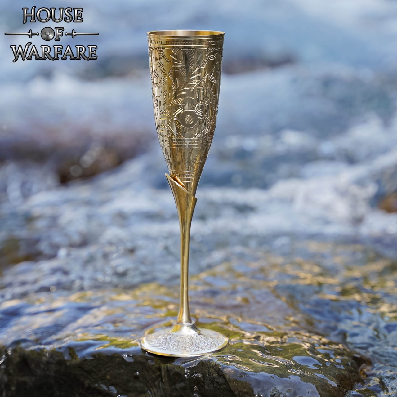 Cáliz Copa de Latón Grabado con Motivo Floral - Decoración Artesanal Medieval - Imagen 8