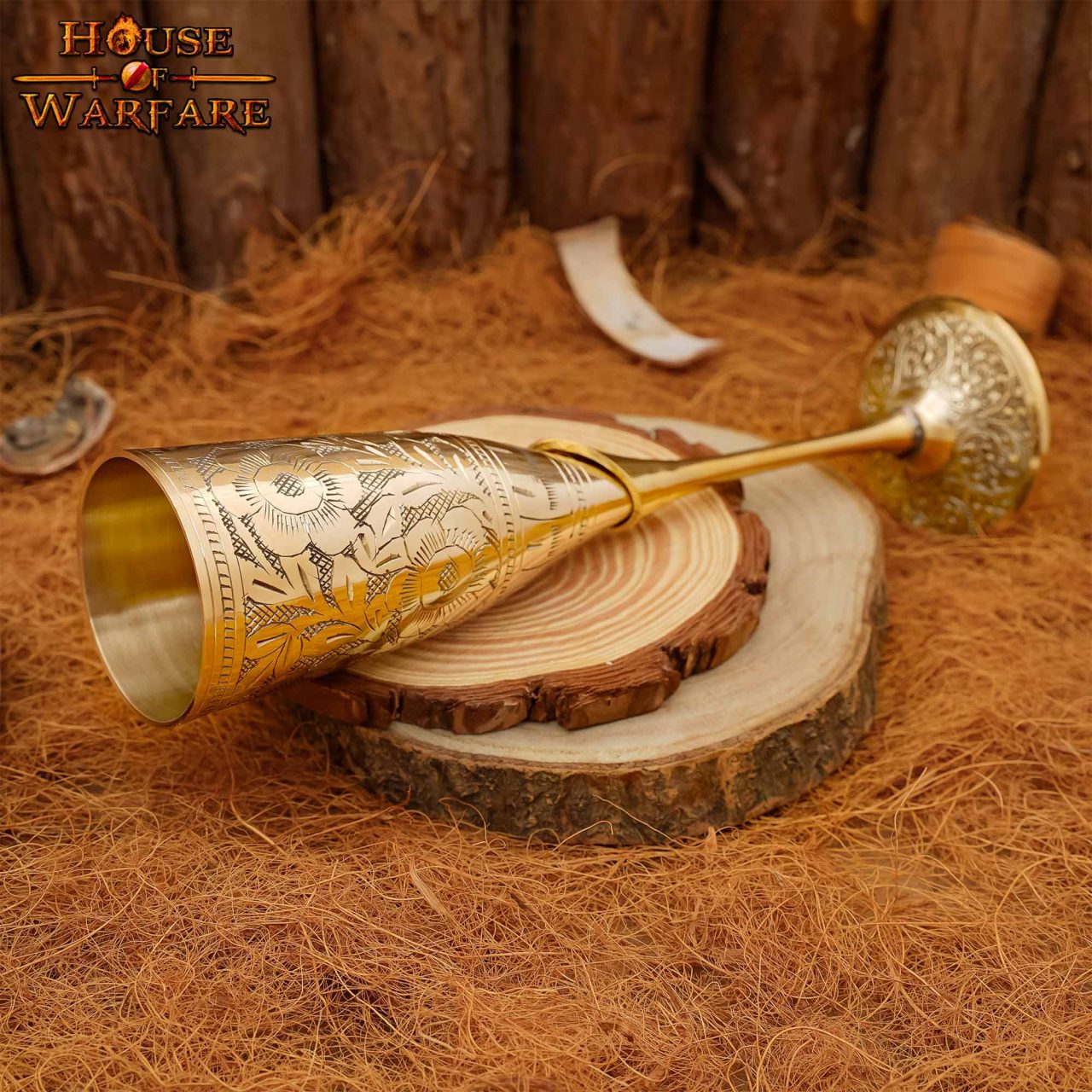 Cáliz Copa de Latón Grabado con Motivo Floral - Decoración Artesanal Medieval - Imagen 10