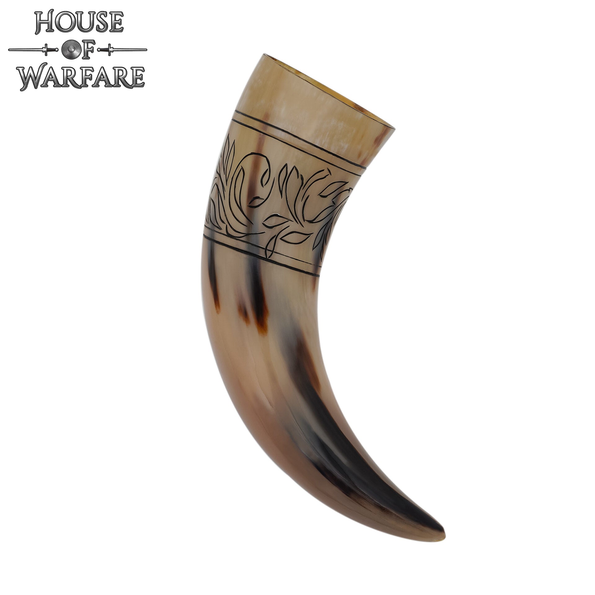 Auténtico Cuerno para Beber 350 - 400 Ml con Grabado Floral - Imagen 2