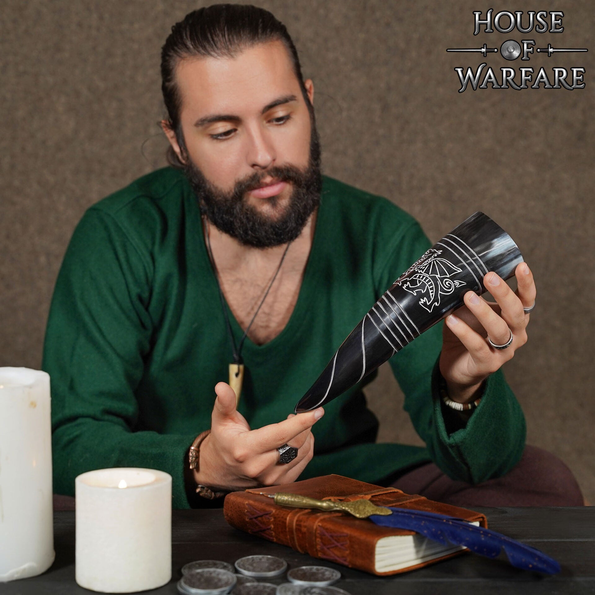 Cuerno para Beber "el Dragón Celta" 400 Ml Elaborado a Mano con Auténtico Cuerno de Buey - Imagen 2