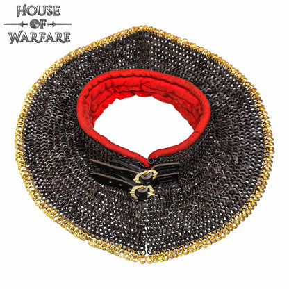 Cota de Malla Estándar "the Red Knight Gorget" - Anilla Plana Remachada de 9 Mm - Hebillas de Latón Macizo, Forro Acolchado, Resistente Forro Acolchado Rojo - Ideal para Combate en Escenarios y Recreaciones - Discontinued - Imagen 1