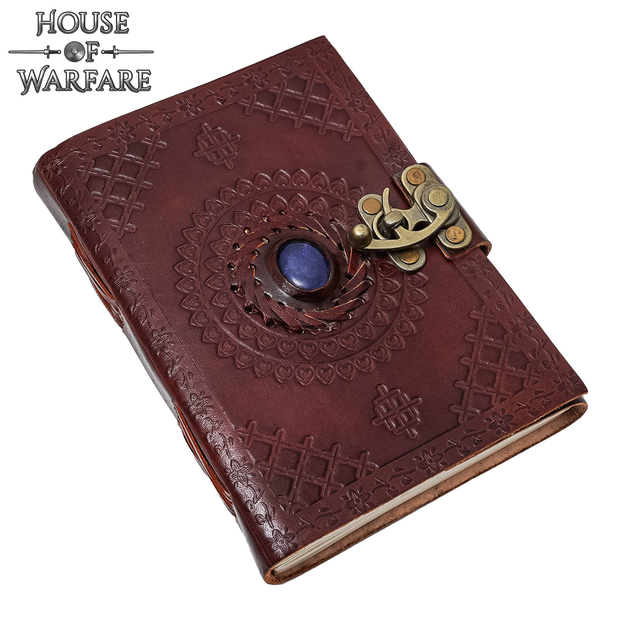 Diario Medieval de Cuero Grabado con Piedra Azul - Diario Artesanal con Cerradura de Latón - Imagen 7