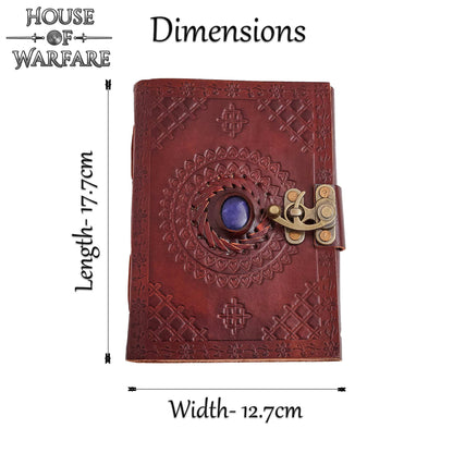 Diario Medieval de Cuero Grabado con Piedra Azul - Diario Artesanal con Cerradura de Latón - Imagen 8