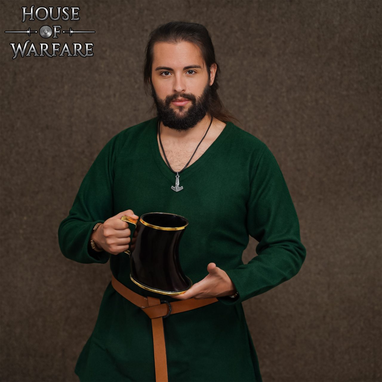 Jarra de Cuerno de Buey Estilo Vikingo con Borde de Latón Hecha a Mano - Imagen 5