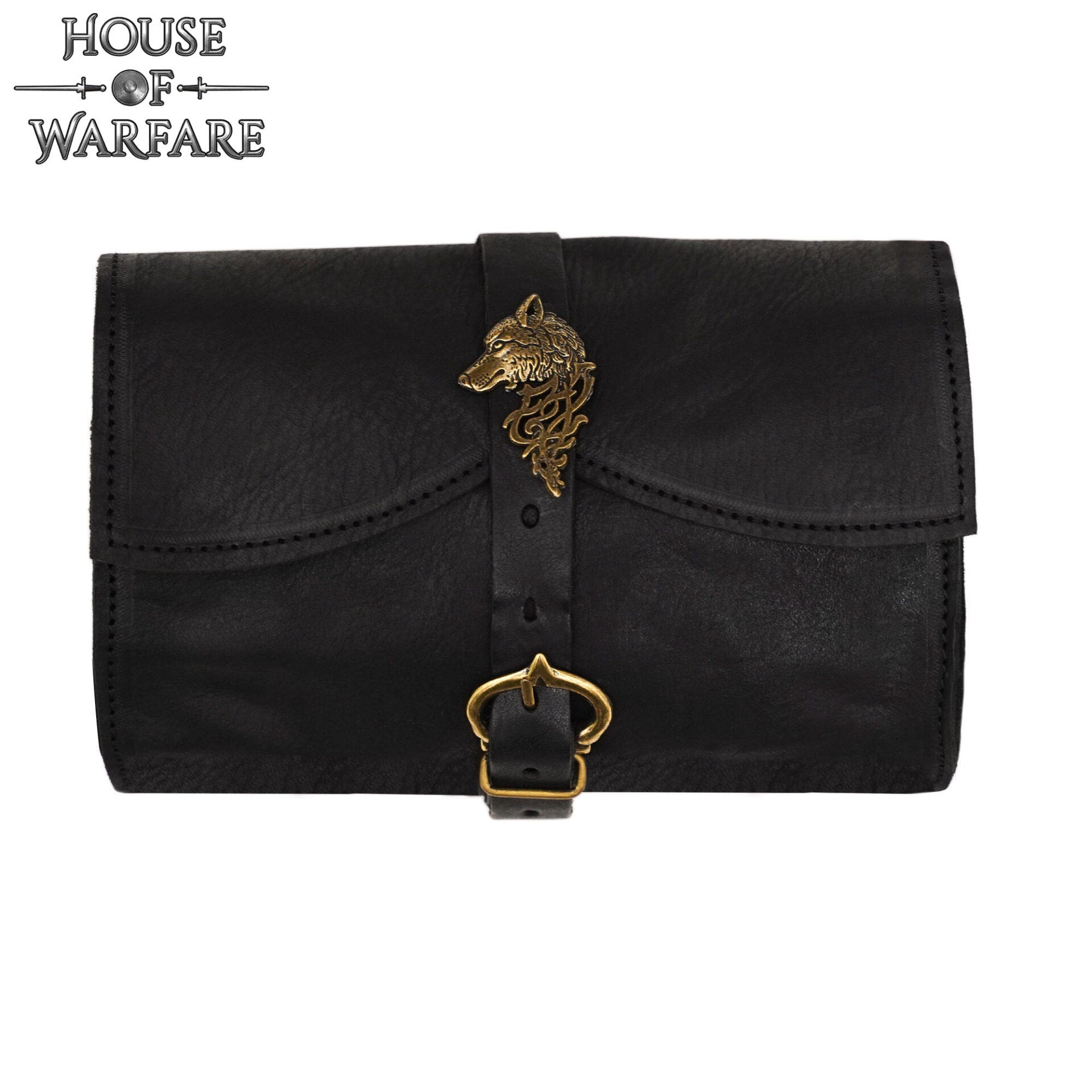 Riñonera Medieval de Cuero con Emblema de Lobo de Latón - Imagen 2