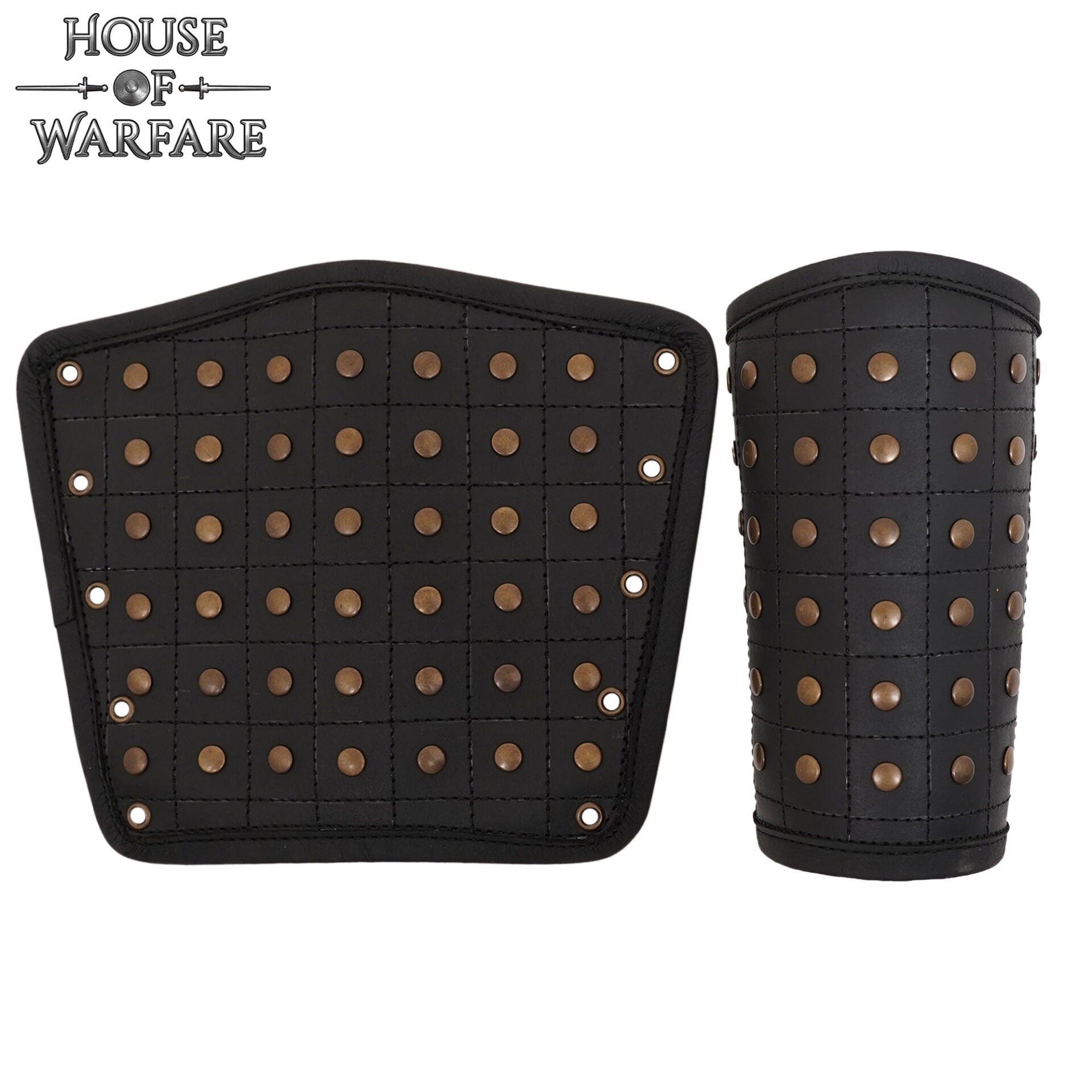 Brazales Medievales de Cuero con Remaches de Latón con Cordón de Cuero - Guardabrazos para Larp, Sca y Disfraces de Fantasía - Imagen 1