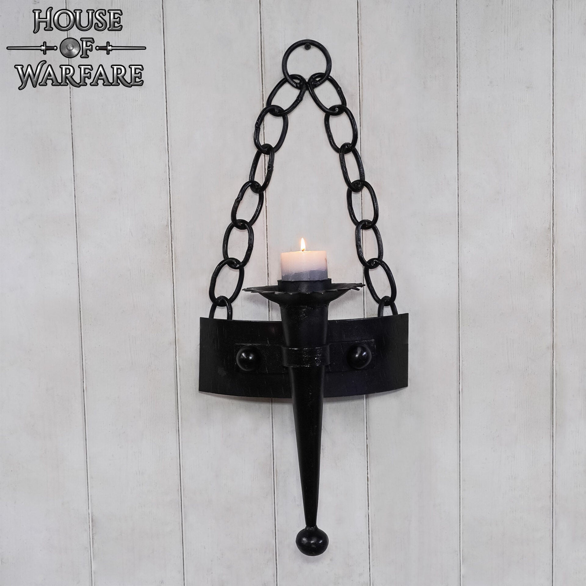 Candelabro Medieval con Cadena de Hierro Forjado a Mano - Imagen 8