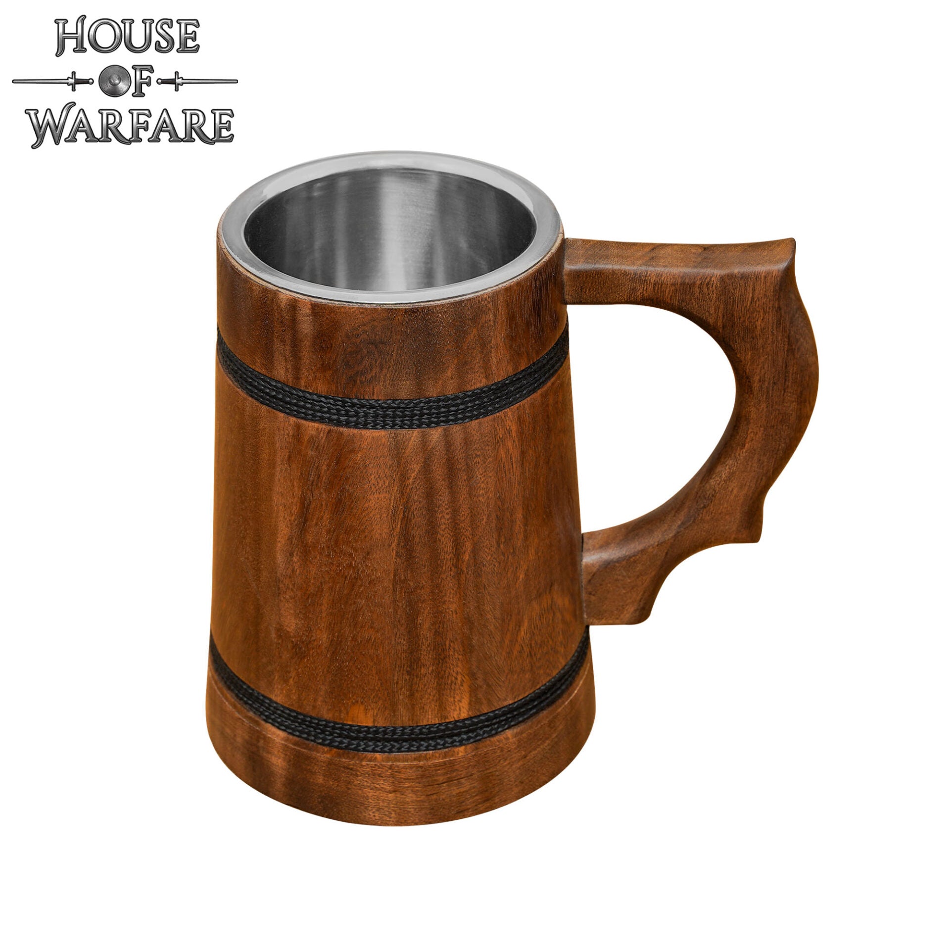 Jarra Vikinga de Madera con Revestimiento de Acero Inoxidable - Acabado Pulido - Imagen 14