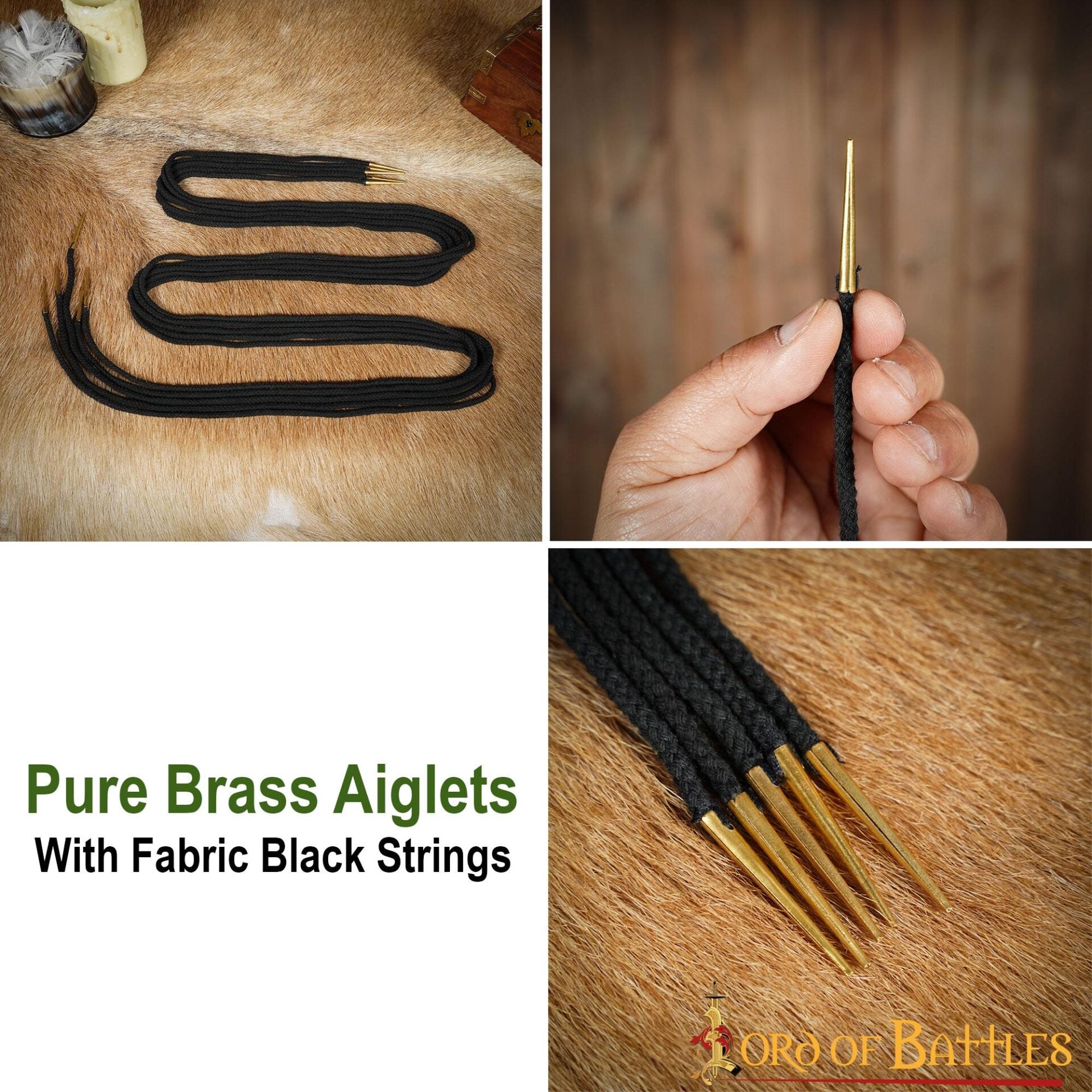 Cordones de Algodón Negro con Remates de Latón Macizo - Juego de 5 Corbatas Medievales - Imagen 13