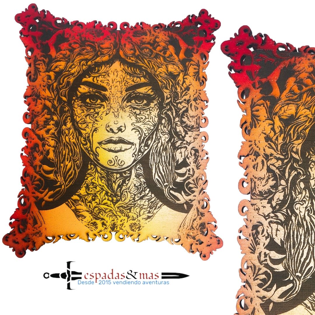 Cuadro grabado rostro señorita con motivos florales