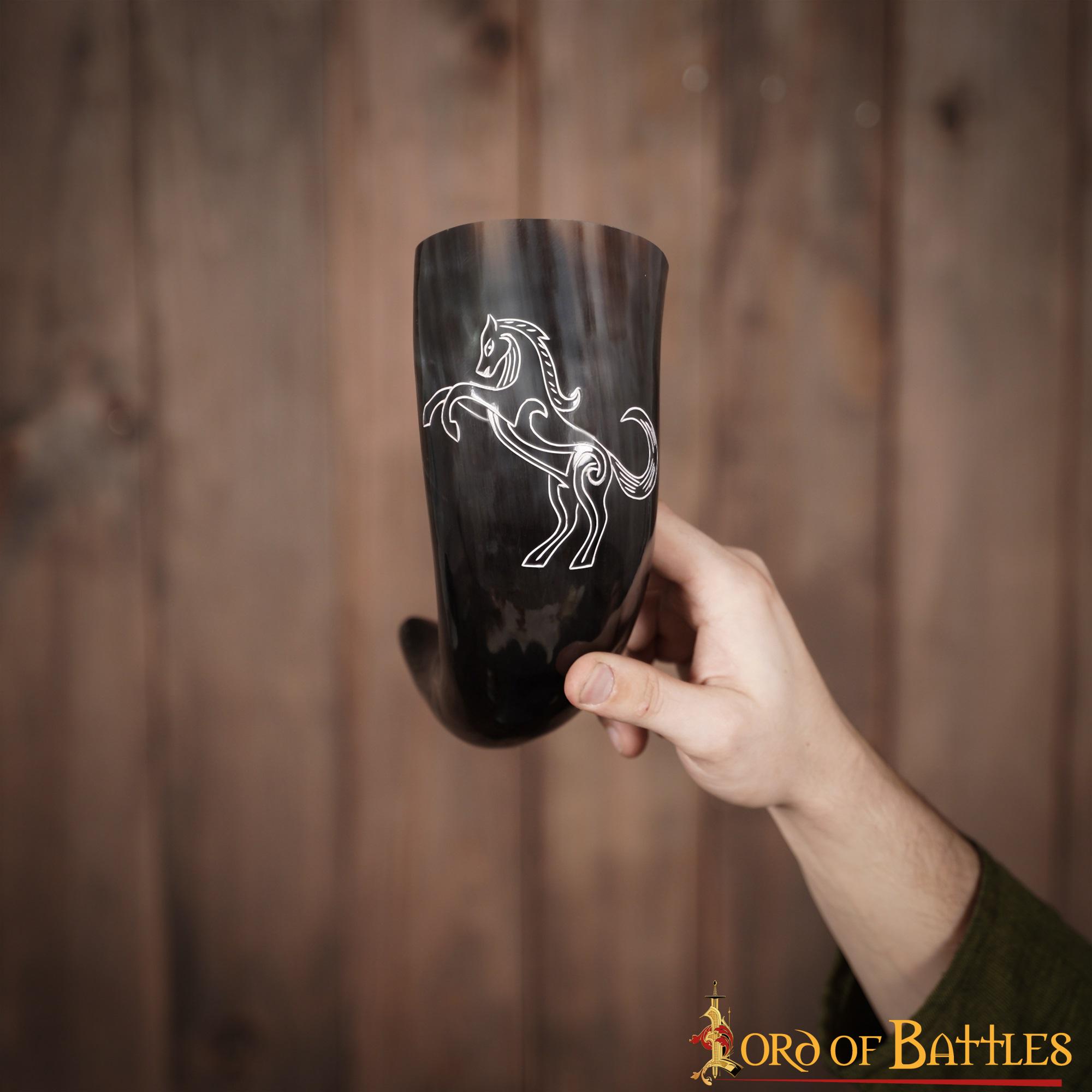 Viking Drinking Horn 400 - 500 Ml Cuerno de Buey Auténtico Hecho a Mano - Imagen 7