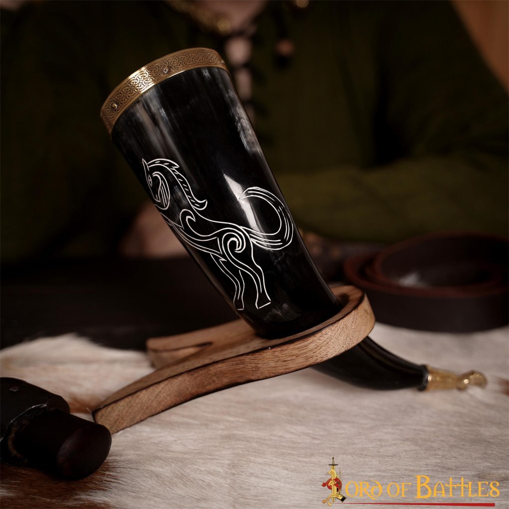 Cuerno Medieval para Beber 300-350 Ml con Accesorios de Latón Macizo Puro Cuerno de Buey Auténtico - Imagen 10