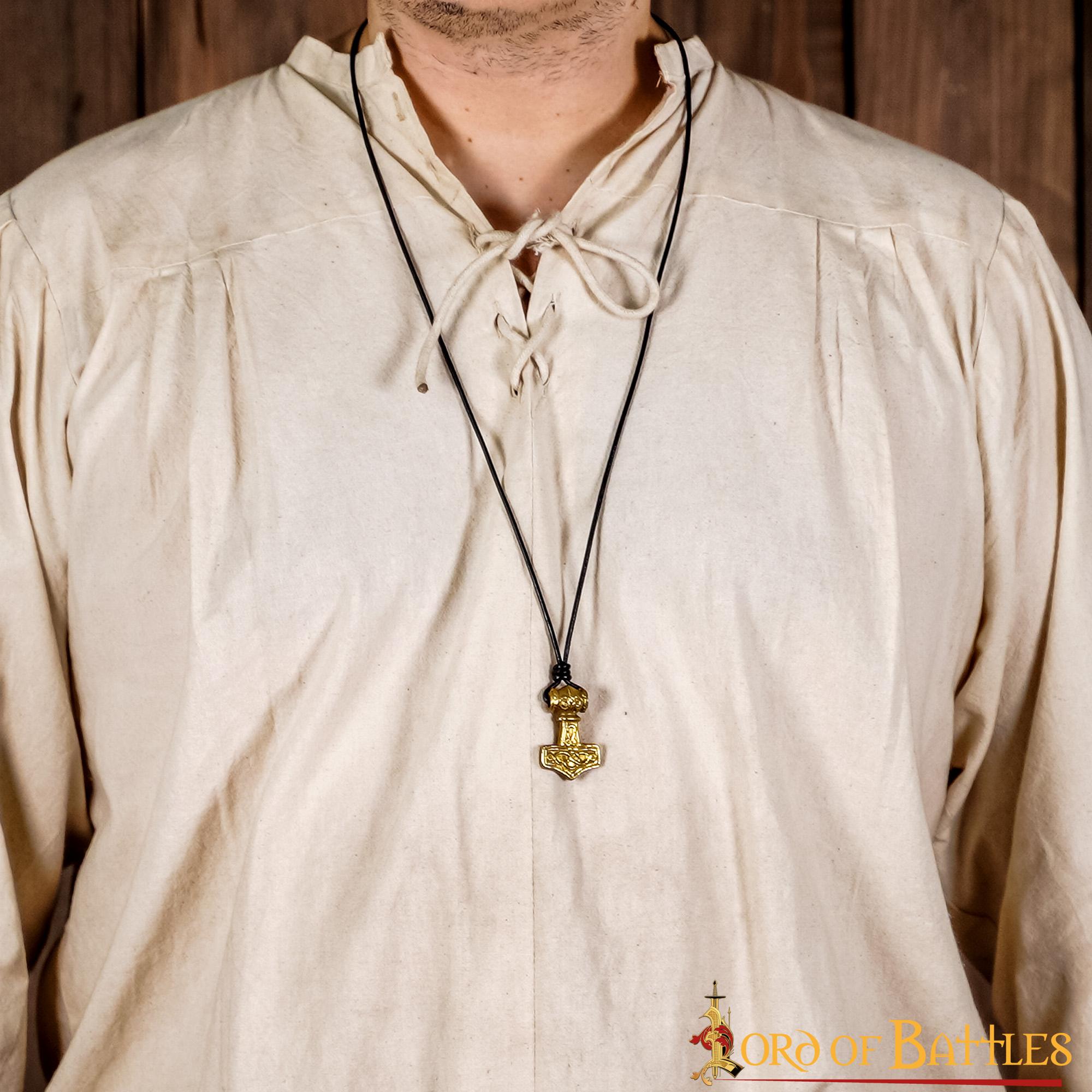 Colgante Mjolnir con Cordón de Cuero - Latón, Martillo de Thor - Imagen 15