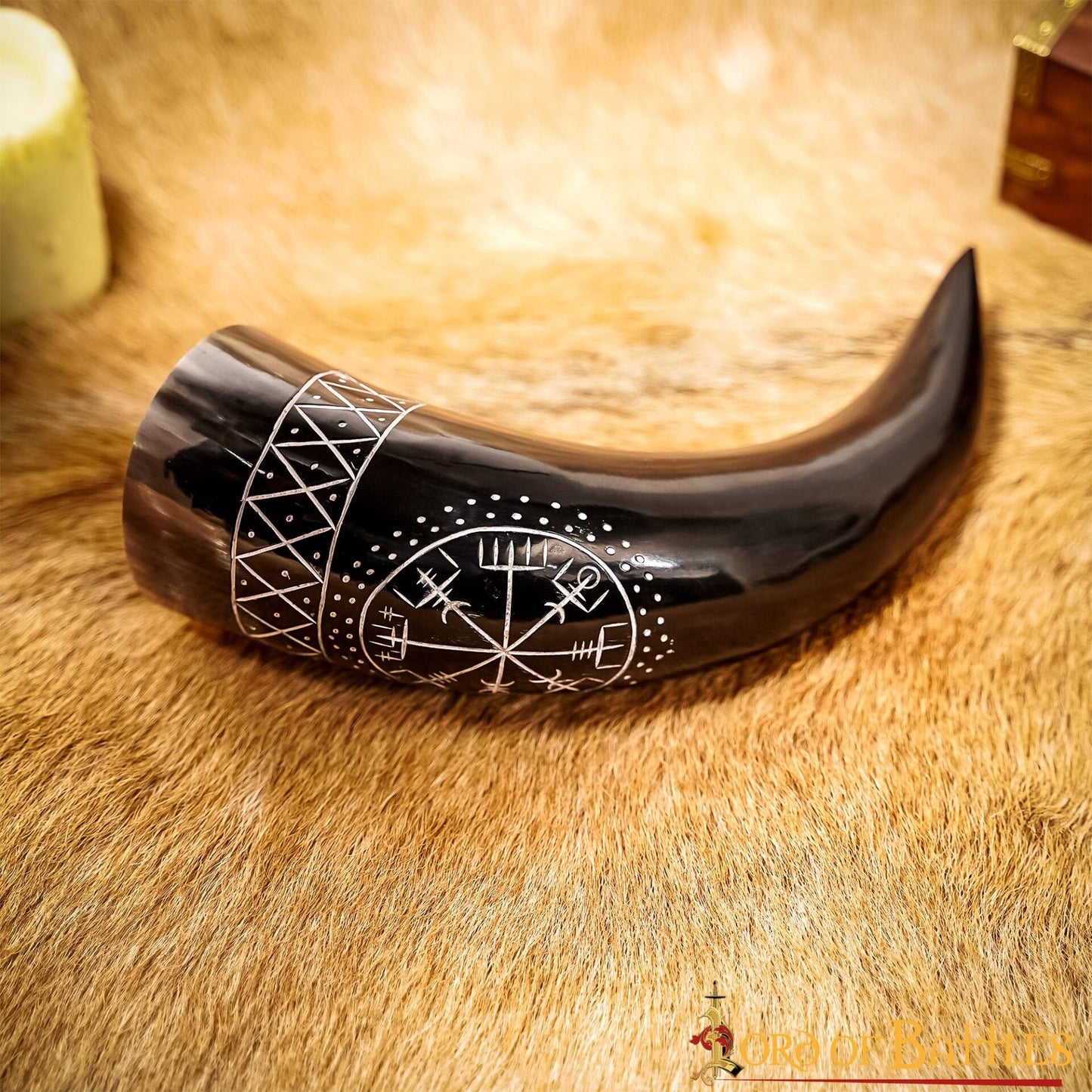 El Cuerno para Beber Vegvisir 400 - 500 Ml Hecho a Mano con Auténtico Cuerno de Buey - Imagen 6