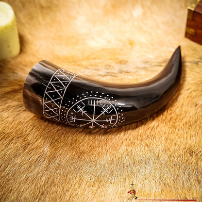 El Cuerno para Beber Vegvisir 400 - 500 Ml Hecho a Mano con Auténtico Cuerno de Buey - Imagen 6