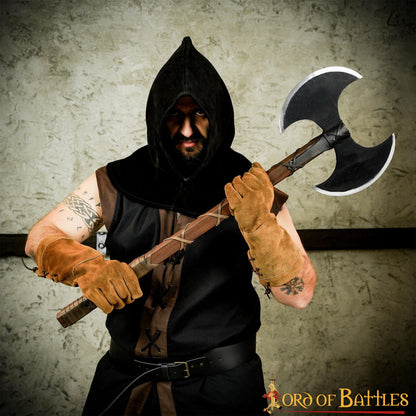 Capucha de Piel de Ante Negra con Cuello Ancho - Estilo Medieval Artesanal - Imagen 12