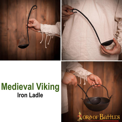Cazo de Hierro Medieval Vikingo Forjado a Mano Equipo de Campamento Funcional - Imagen 5