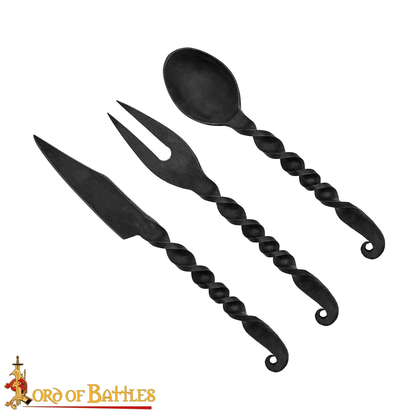 Juego de Cubiertos Medievales Forjados a Mano Cuchara, Tenedor y Cuchillo - Imagen 1