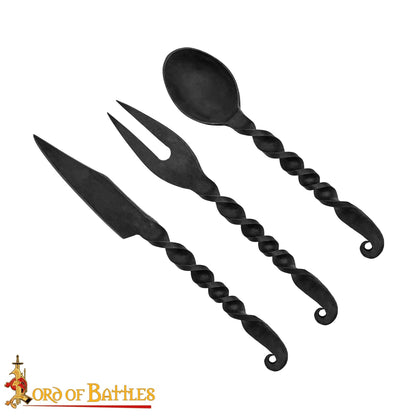 Juego de Cubiertos Medievales Forjados a Mano Cuchara, Tenedor y Cuchillo - Imagen 1