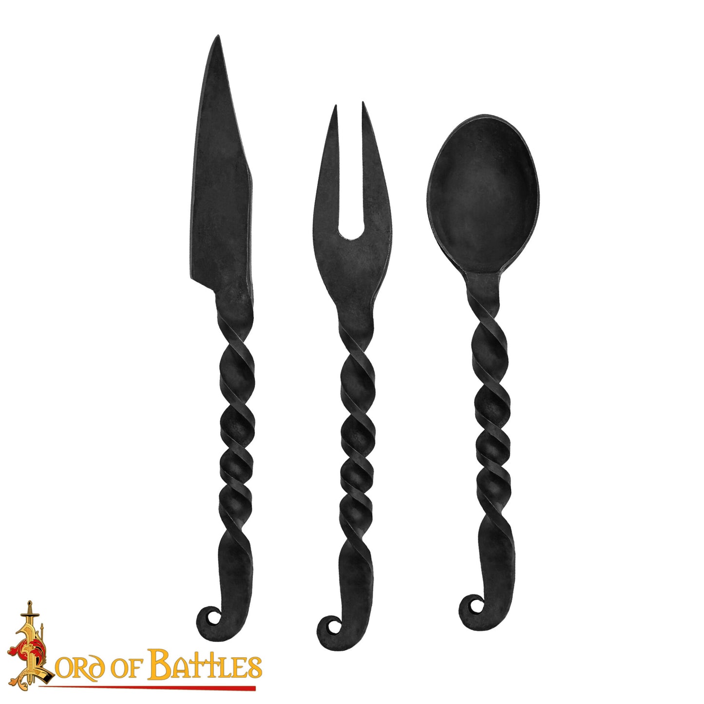 Juego de Cubiertos Medievales Forjados a Mano Cuchara, Tenedor y Cuchillo - Imagen 2