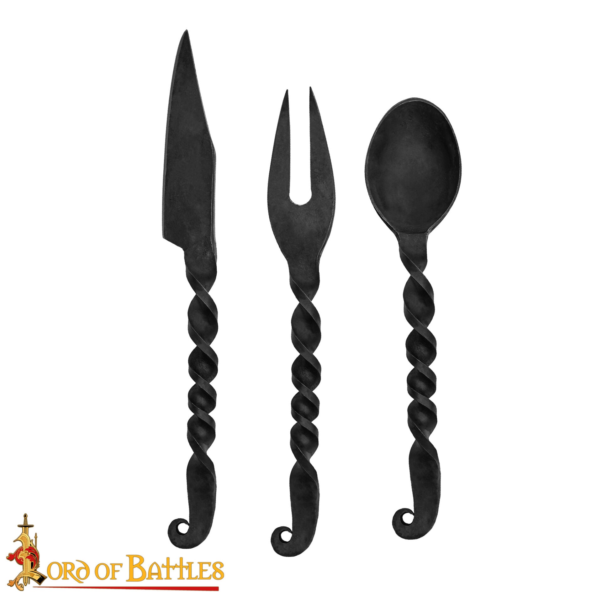 Juego de Cubiertos Medievales Forjados a Mano Cuchara, Tenedor y Cuchillo - Imagen 2