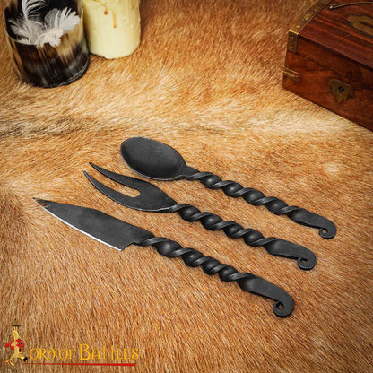 Juego de Cubiertos Medievales Forjados a Mano Cuchara, Tenedor y Cuchillo - Imagen 7