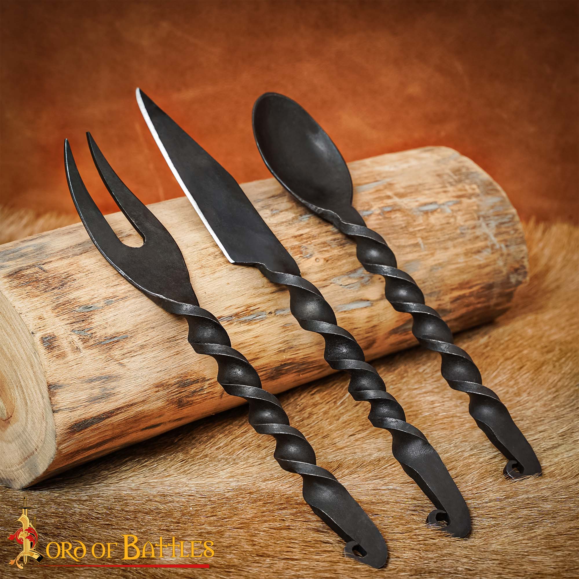 Juego de Cubiertos Medievales Forjados a Mano Cuchara, Tenedor y Cuchillo - Imagen 6