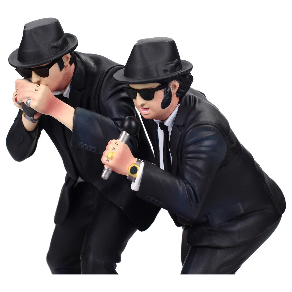 Set figuras Jake y Elwood - vista frontal con peana de madera