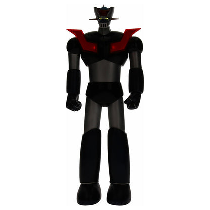 Detalle cabeza y pecho Mazinger Z negro con ojos amarillos iluminados