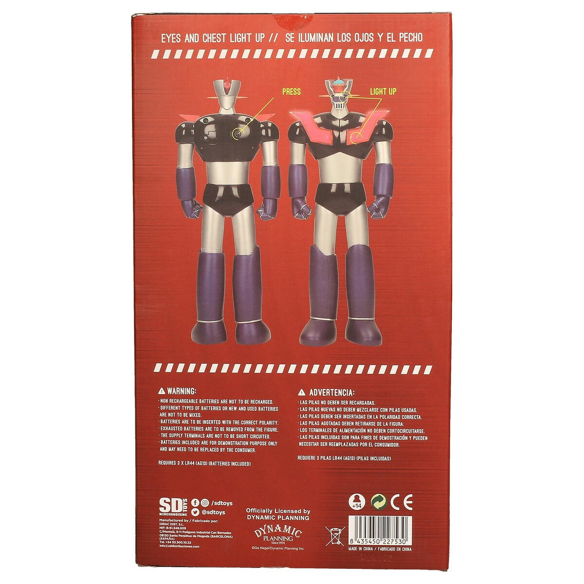 Figura Mazinger Z - vista trasera con compartimento de pilas