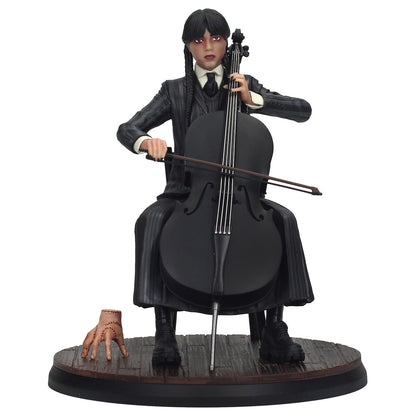 Figura Wednesday Addams - vista lateral con chelo negro y arco