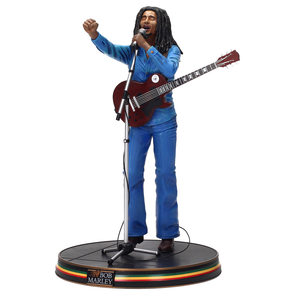 Figura Bob Marley Live at the Rainbow 77 - vista frontal con micro y guitarra roja