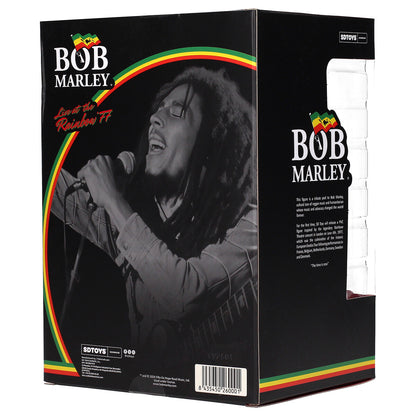Detalle rostro Bob Marley - rastas largas y expresión de canto con micro