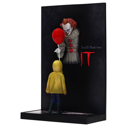 Vista lateral izquierda - figura póster Pennywise y George IT con base negra