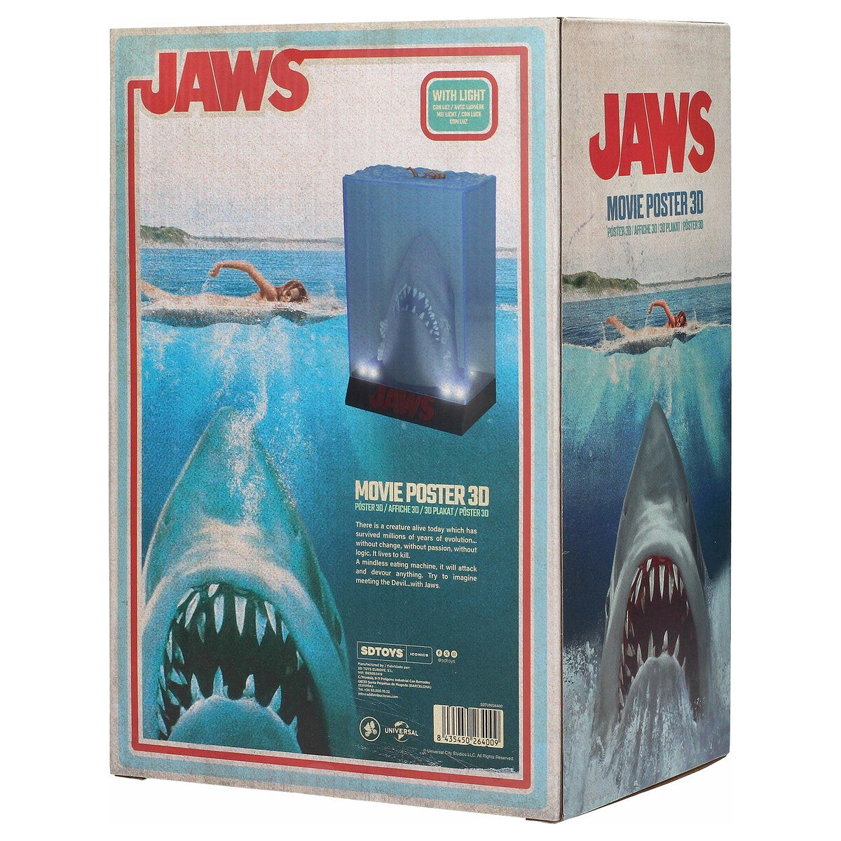 Detalle superior - figura nadadora en superficie de agua texturizada del diorama JAWS