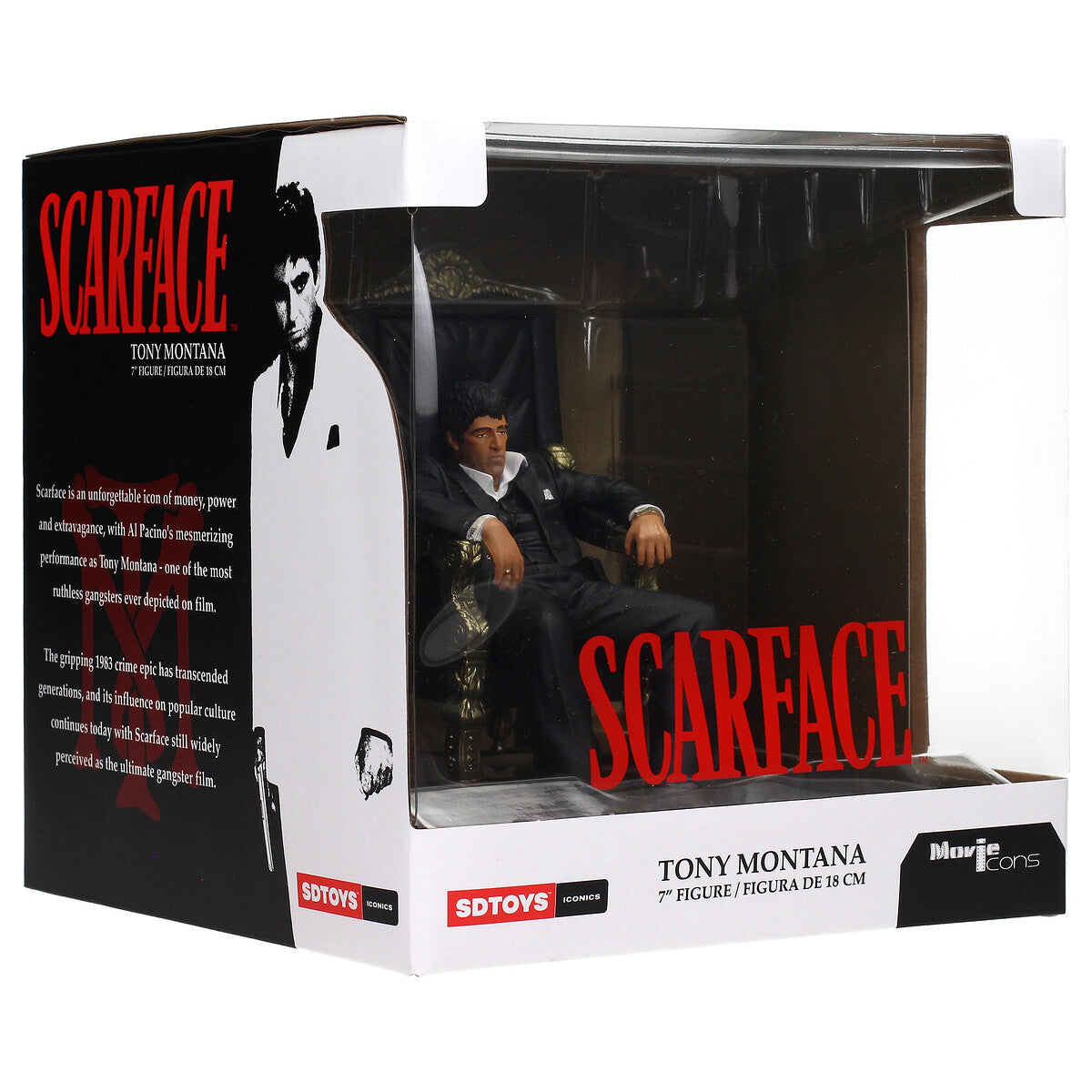 Caja frontal con ventana - Figura Tony Montana Scarface Movie Icons SDToys Iconics