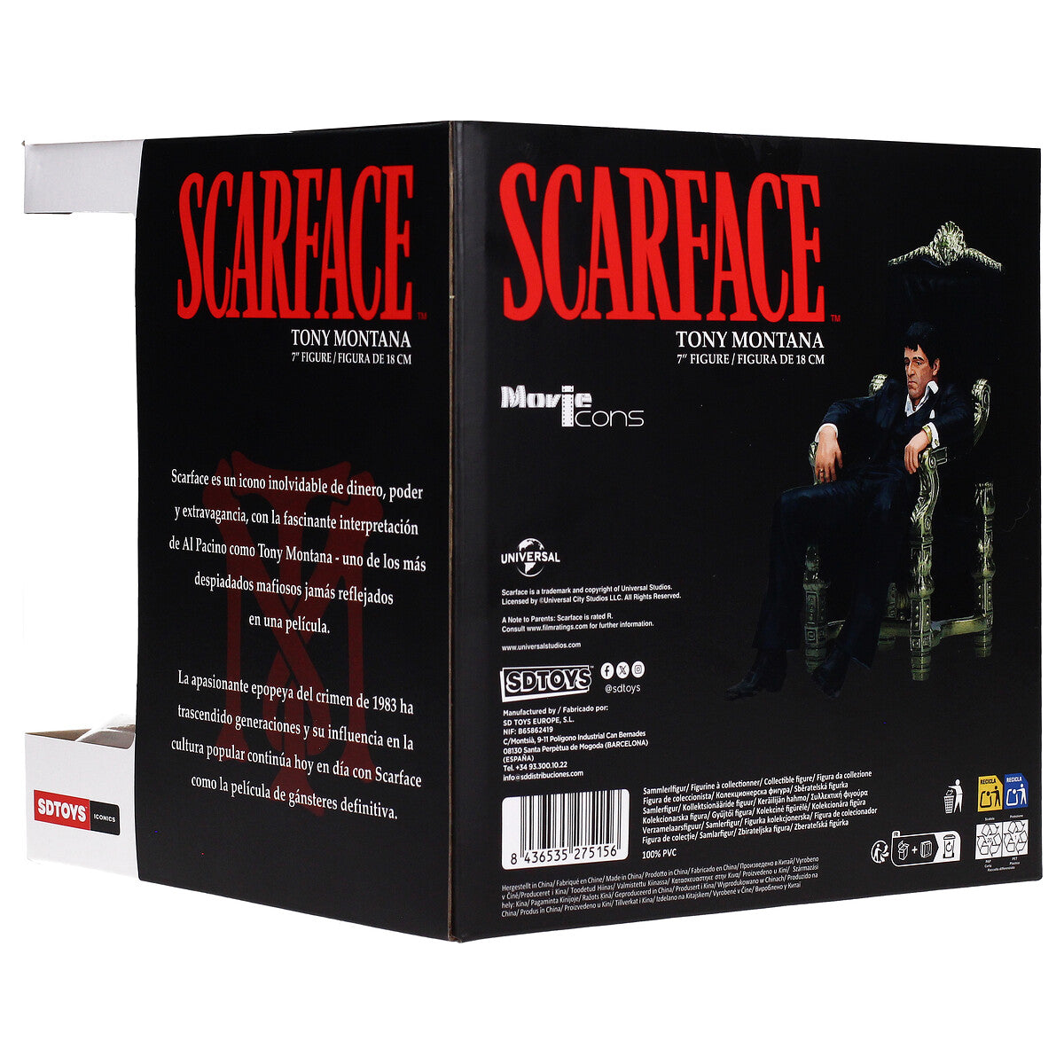 Caja lateral izquierda - Scarface Tony Montana 7 Figure Movie Icons SDToys