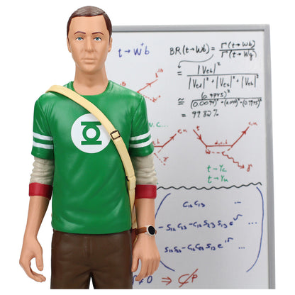 Detalle rostro Sheldon Cooper - expresión característica con camiseta verde Linterna Verde