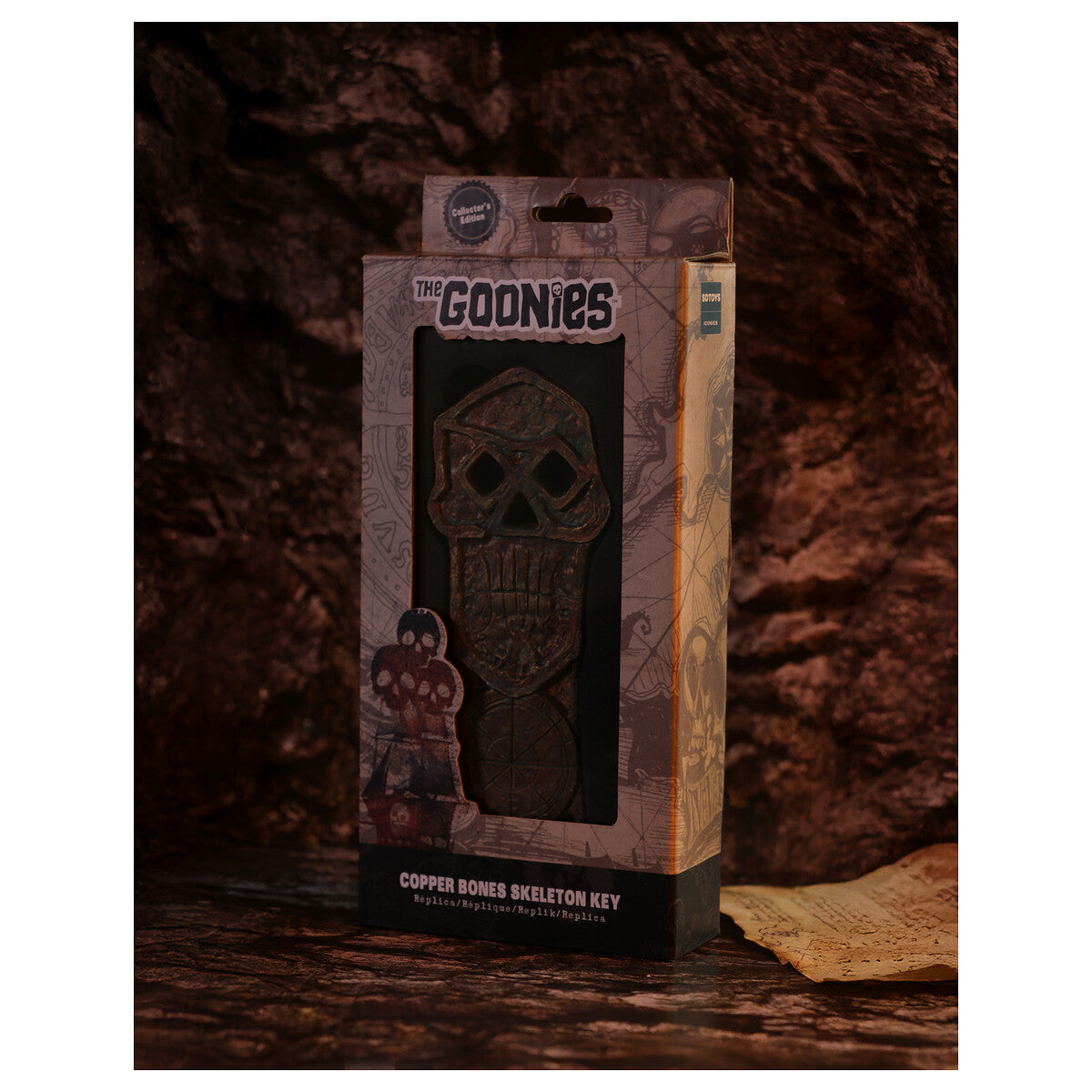 Réplica Copper Bones Skeleton Key The Goonies - presentación en caja negra con mapa náutico