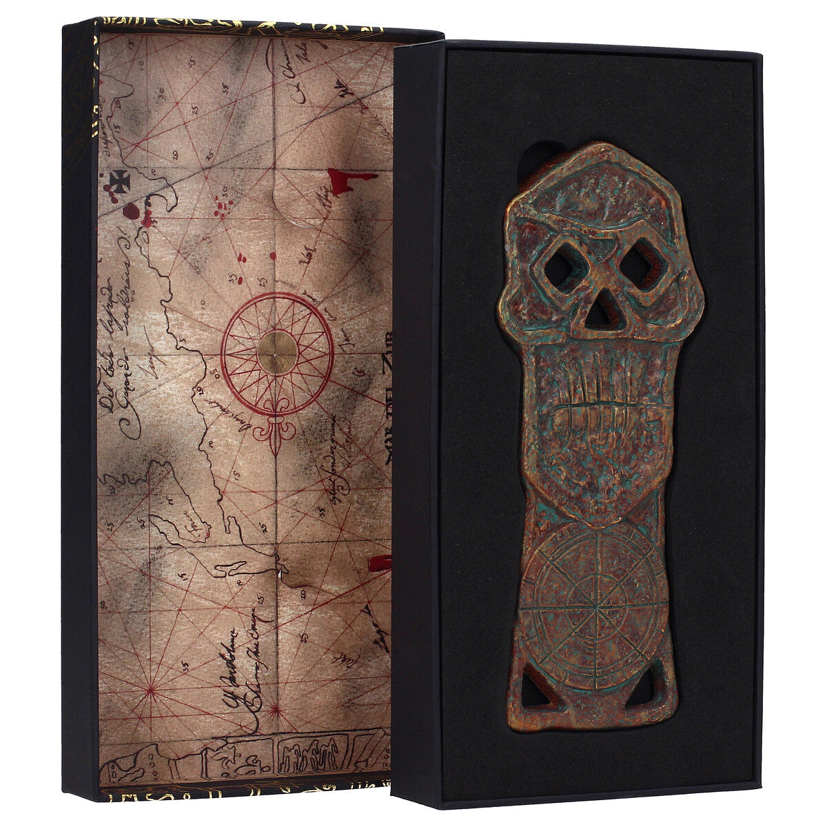 Reverso llave esqueleto The Goonies - inscripción en cursiva estilo pirata y copyright WBEI