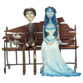 Diorama Victor y Emily en banco con Scraps - Corpse Bride Movie Icons vista frontal fondo blanco