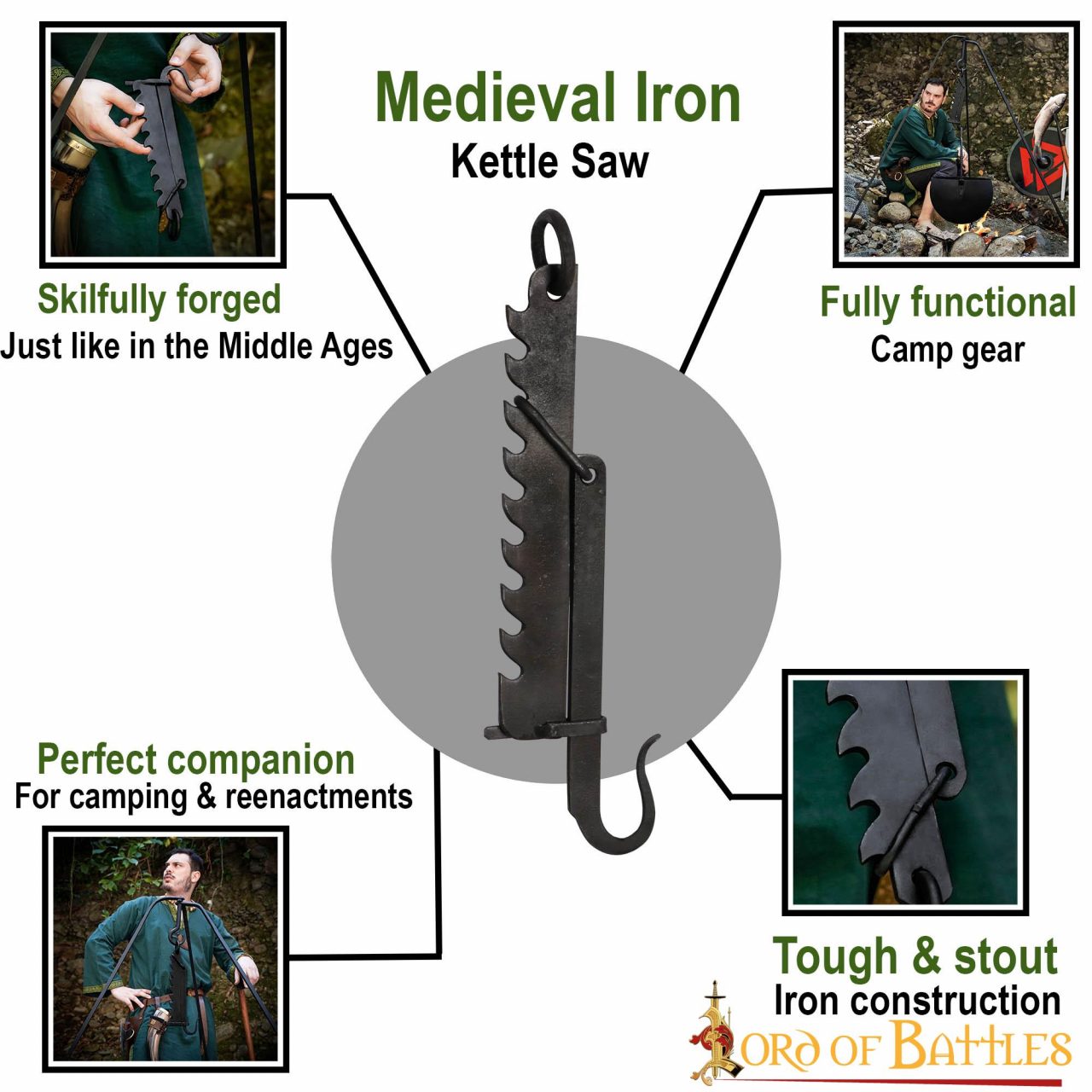 Hervidor Medieval de Hierro Forjado a Mano Sierra de Campamento Funcional - Imagen 4